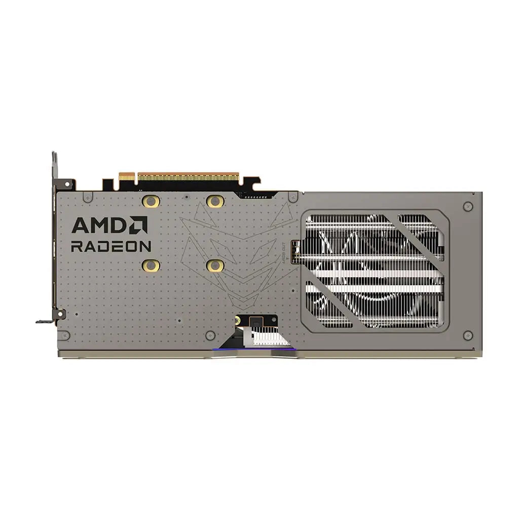The stylish and durable metal backplate of the Sapphire NITRO+ RX 9060 XT GPU, buy online in Dubai. The stylish and durable metal backplate of the Sapphire NITRO+ RX 9060 XT GPU, buy online in Dubai.